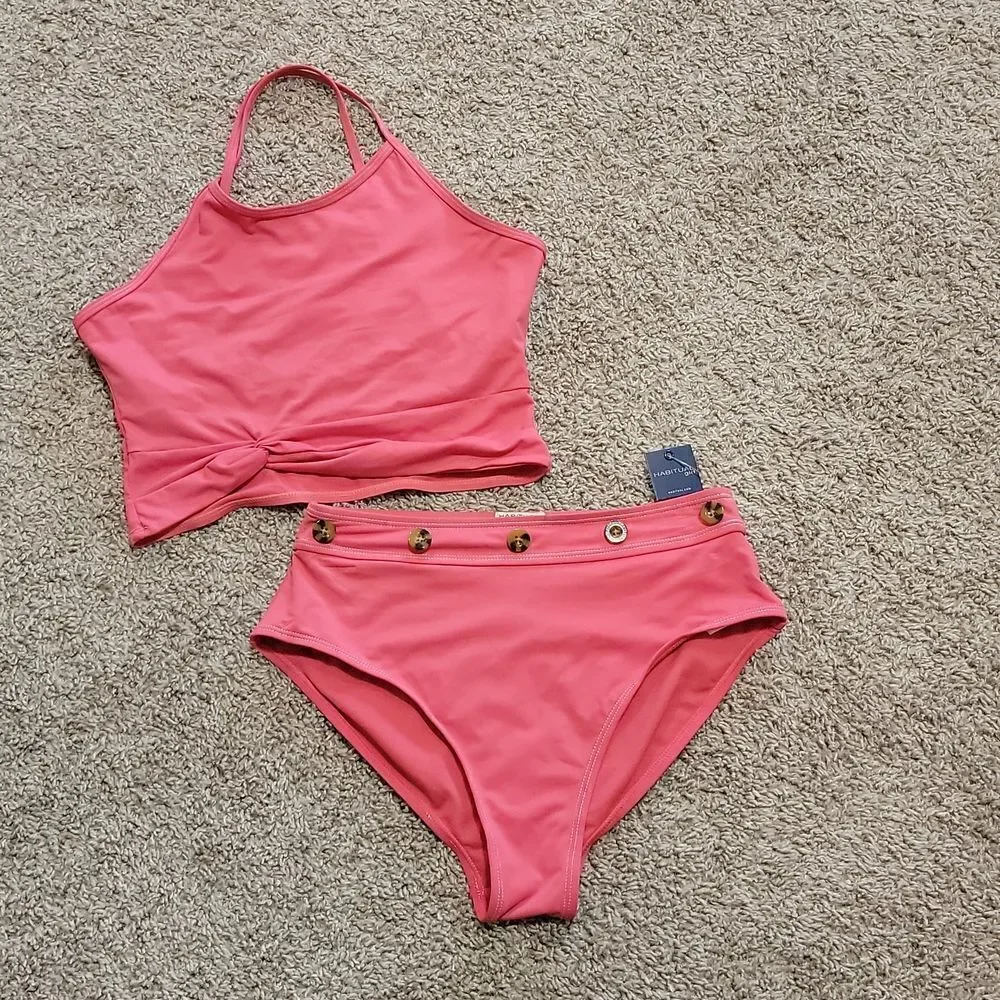New Habitual Girl Contrast Stitch Two Piece Swim Suit Size 16
